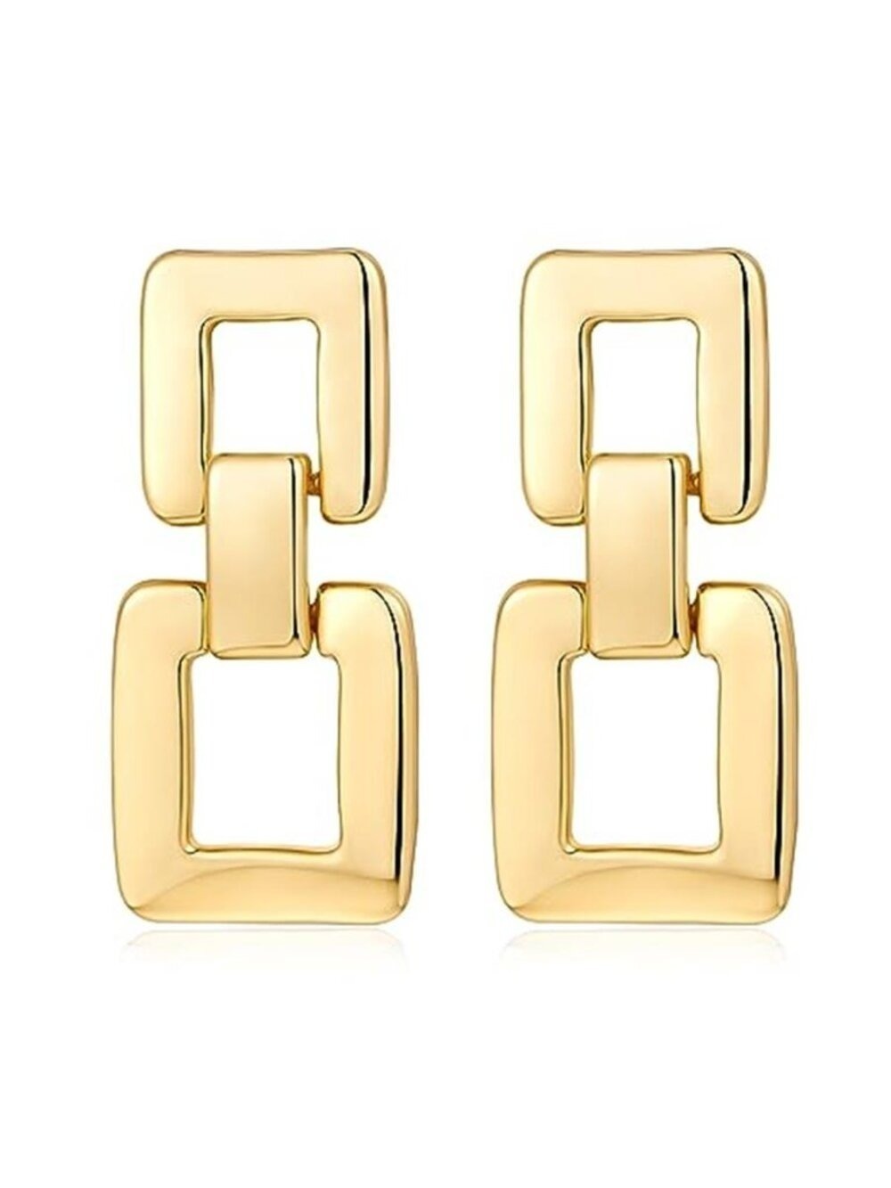 Gold Color Geometric Drop Dangle Earrings for Women Brushed Link Square